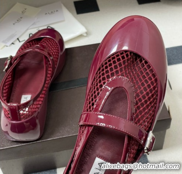 Unique Style Alaia Ballets Flat in Fishnet & Rubber Overshoes Burgundy 2025 AL020704