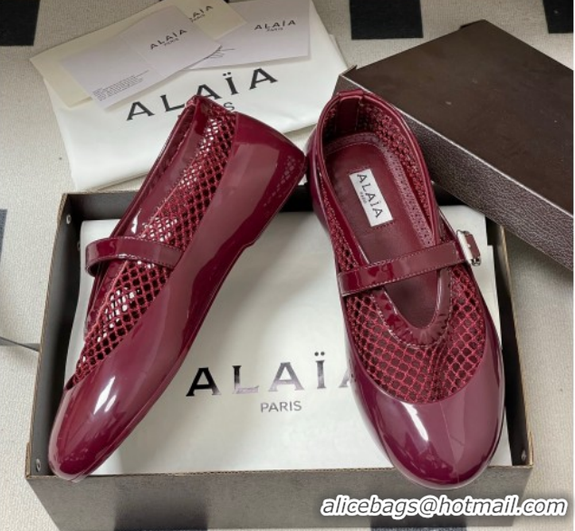 Unique Style Alaia Ballets Flat in Fishnet & Rubber Overshoes Burgundy 2025 AL020704