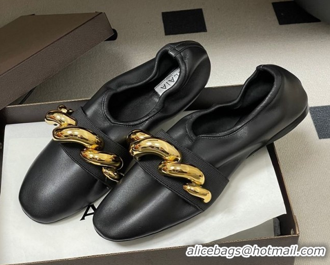 Durable Alaia Jewel Slippers Flat in Leather Black 2026 AL020705