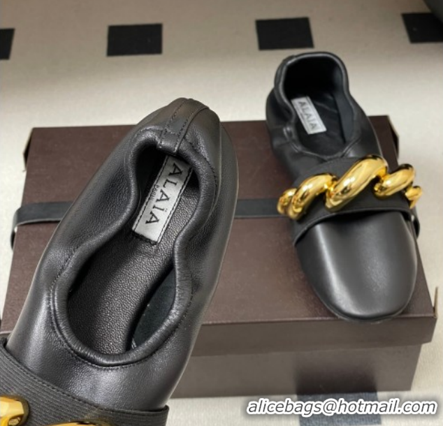 Durable Alaia Jewel Slippers Flat in Leather Black 2026 AL020705