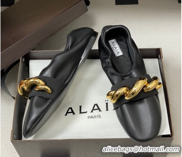 Durable Alaia Jewel Slippers Flat in Leather Black 2026 AL020705