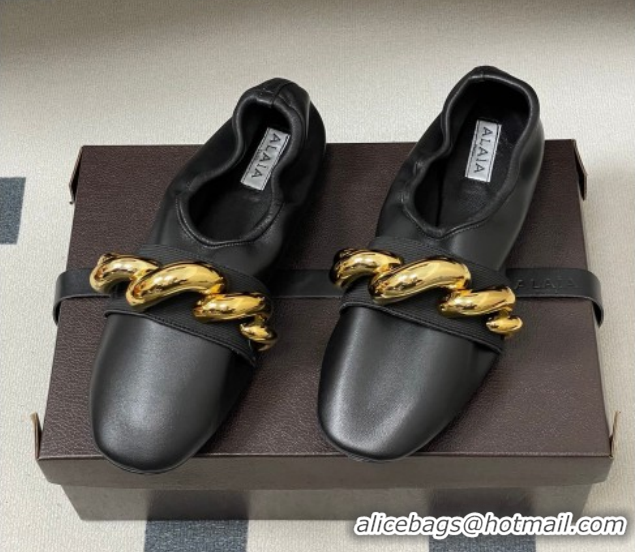 Durable Alaia Jewel Slippers Flat in Leather Black 2026 AL020705