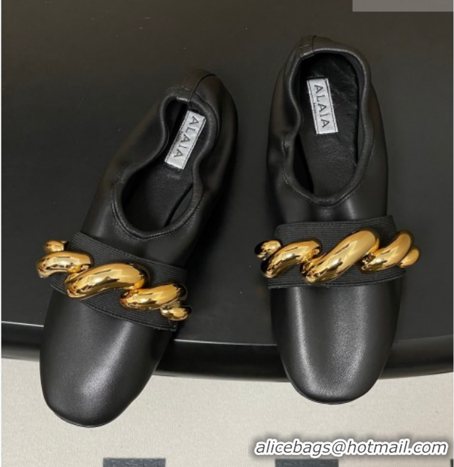 Durable Alaia Jewel Slippers Flat in Leather Black 2026 AL020705