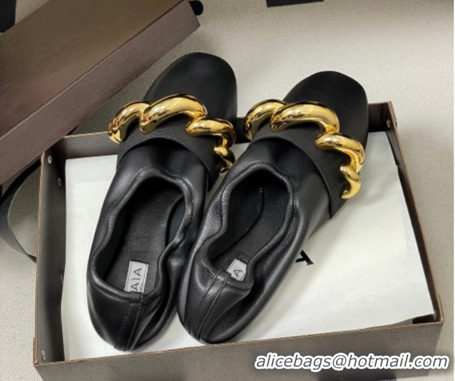 Durable Alaia Jewel Slippers Flat in Leather Black 2026 AL020705