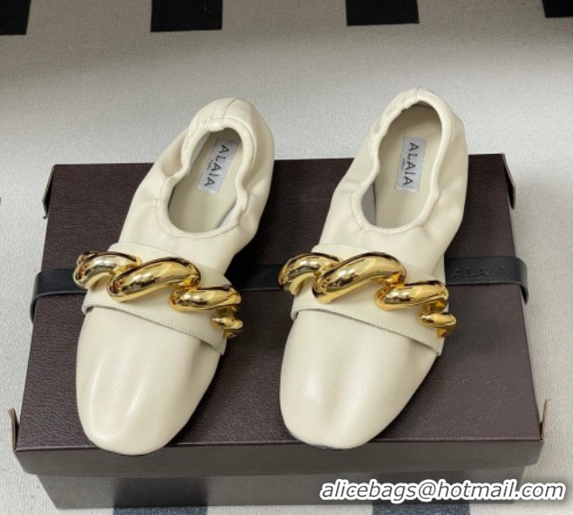 Popular Style Alaia Jewel Slippers Flat in Leather White 2026 AL020705