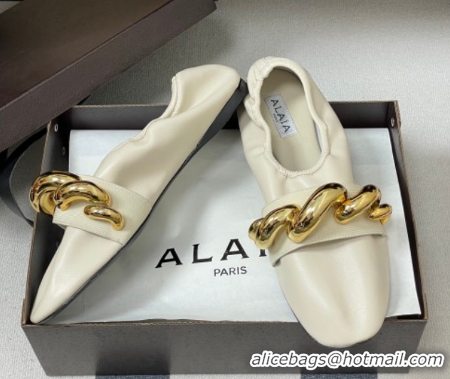 Popular Style Alaia Jewel Slippers Flat in Leather White 2026 AL020705