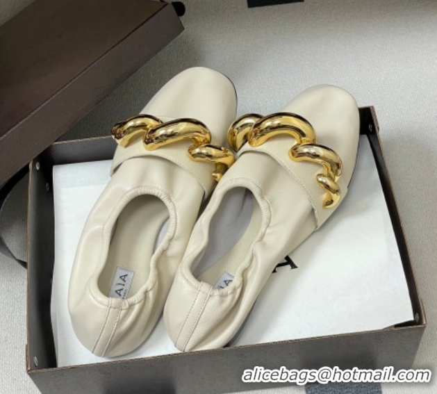 Popular Style Alaia Jewel Slippers Flat in Leather White 2026 AL020705
