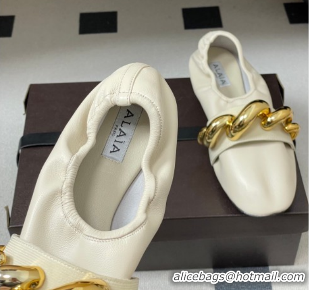 Popular Style Alaia Jewel Slippers Flat in Leather White 2026 AL020705