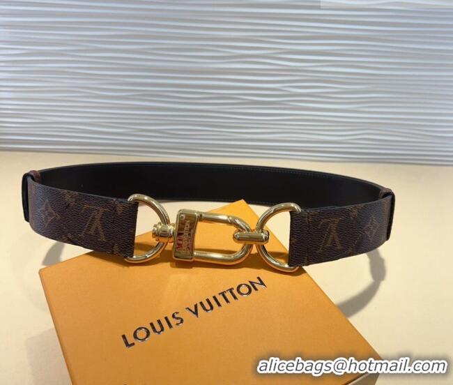 Good Taste Louis Vuitton Monogram Canvas and Chain Belt 4cm 0820 Black 2024