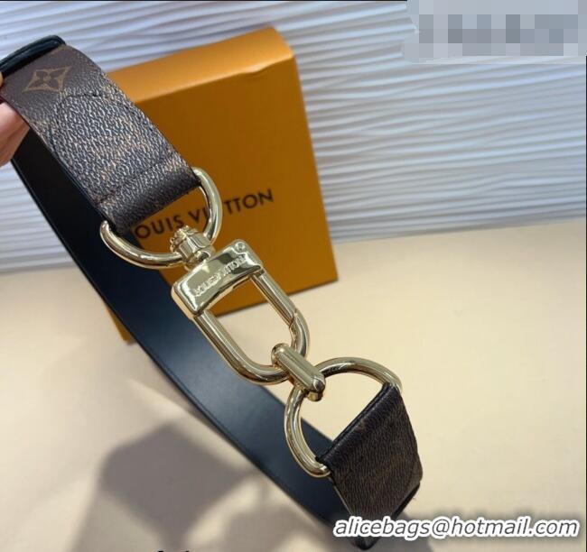 Good Taste Louis Vuitton Monogram Canvas and Chain Belt 4cm 0820 Black 2024