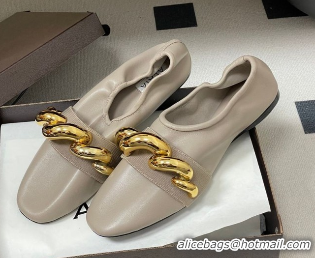 Discount Alaia Jewel Slippers Flat in Leather Grey 2026 AL020705