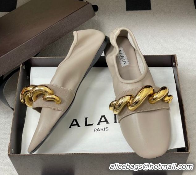 Discount Alaia Jewel Slippers Flat in Leather Grey 2026 AL020705