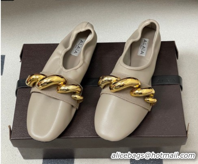 Discount Alaia Jewel Slippers Flat in Leather Grey 2026 AL020705