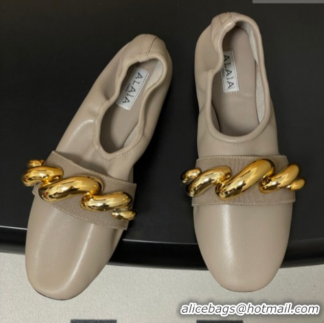 Discount Alaia Jewel Slippers Flat in Leather Grey 2026 AL020705