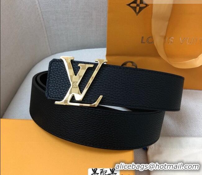 Best Product Louis Vuitton Grained Calfskin Belt 4cm 1127 Black/Gold 2024