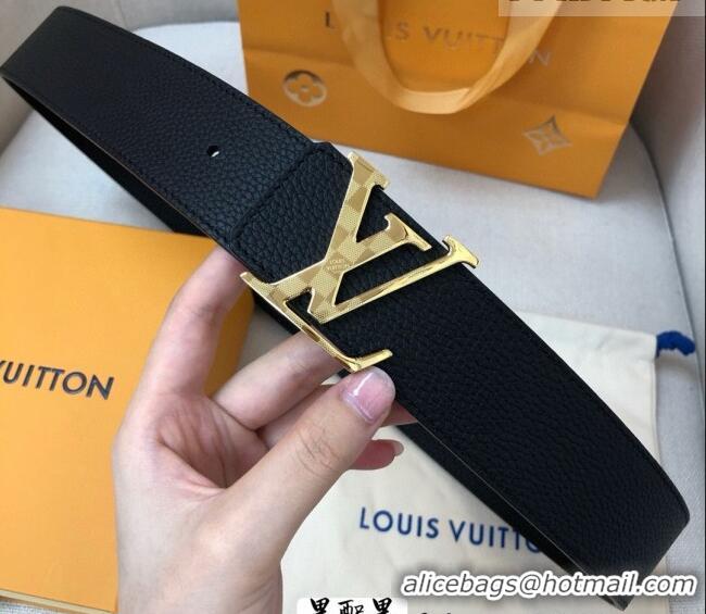 Best Product Louis Vuitton Grained Calfskin Belt 4cm 1127 Black/Gold 2024
