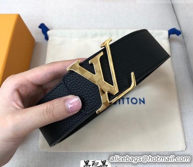 Best Product Louis Vuitton Grained Calfskin Belt 4cm 1127 Black/Gold 2024