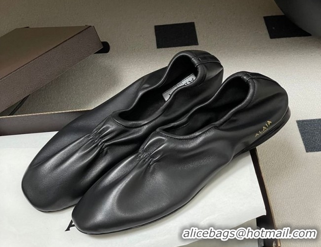 Cheap Price Alaia Slippers Flat in Calfskin Leather Black 2026 AL020706