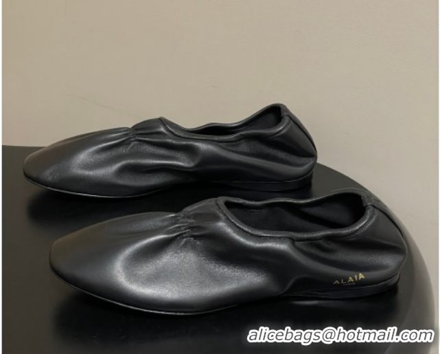 Cheap Price Alaia Slippers Flat in Calfskin Leather Black 2026 AL020706