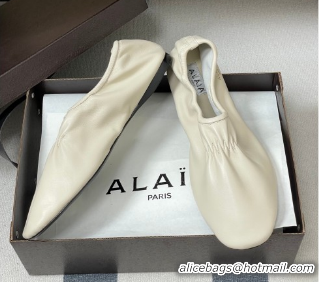 Shop Duplicate Alaia Slippers Flat in Calfskin Leather White 2026 AL020706