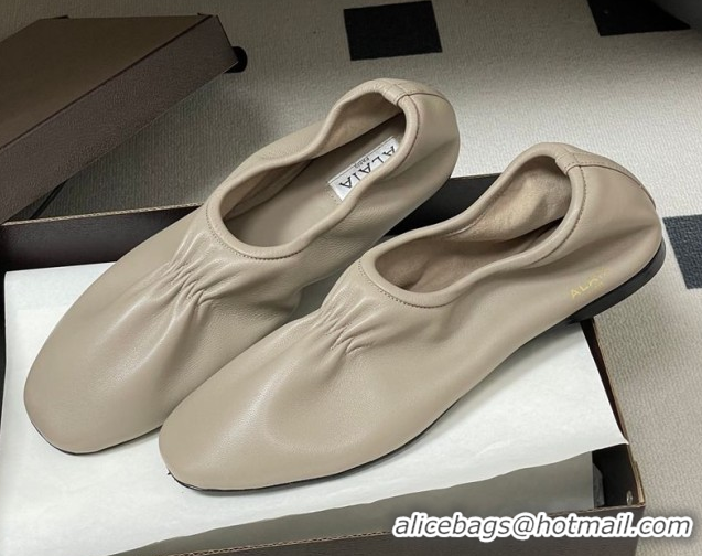 Sumptuous Alaia Slippers Flat in Calfskin Leather Grey 2026 AL020706