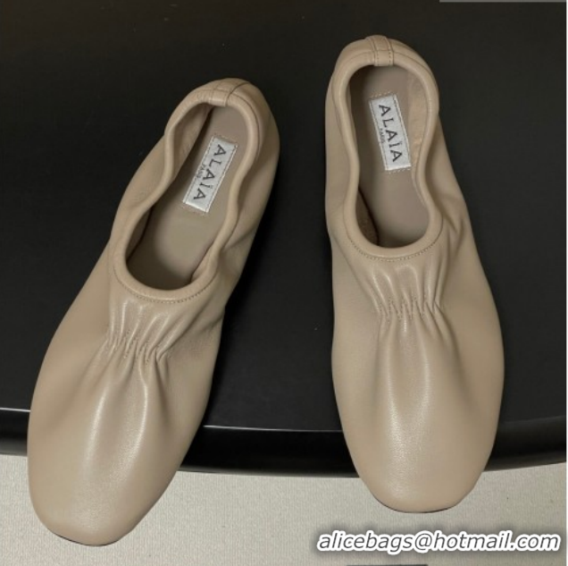 Sumptuous Alaia Slippers Flat in Calfskin Leather Grey 2026 AL020706