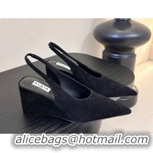 Best Price Alaia Cube Wedge Slingbacks Pump 7.5cm in Suede Black 2026 AL020707
