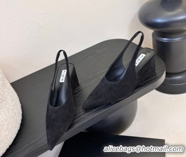 Best Price Alaia Cube Wedge Slingbacks Pump 7.5cm in Suede Black 2026 AL020707
