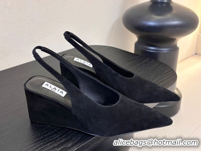 Best Price Alaia Cube Wedge Slingbacks Pump 7.5cm in Suede Black 2026 AL020707