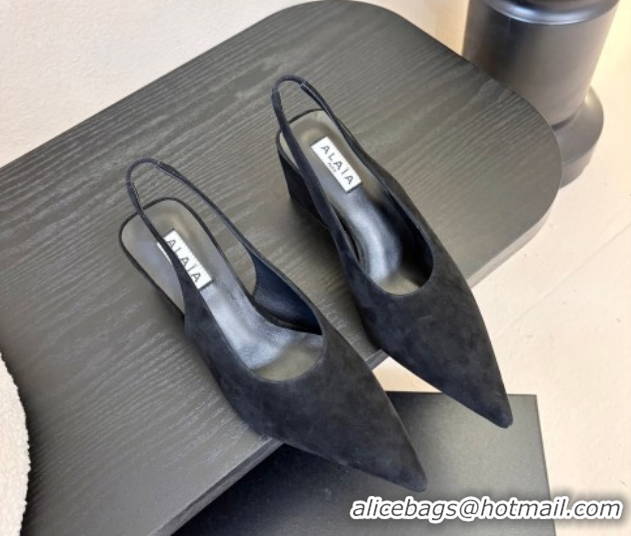 Best Price Alaia Cube Wedge Slingbacks Pump 7.5cm in Suede Black 2026 AL020707
