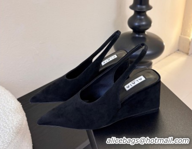 Best Price Alaia Cube Wedge Slingbacks Pump 7.5cm in Suede Black 2026 AL020707