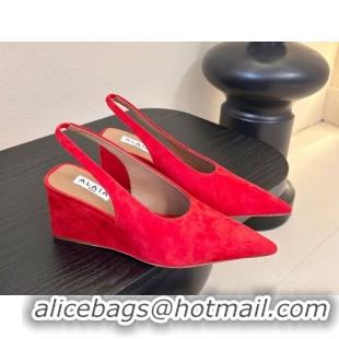 Good Quality Alaia Cube Wedge Slingbacks Pump 7.5cm in Suede Red 2026 AL020707
