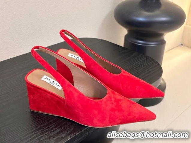 Good Quality Alaia Cube Wedge Slingbacks Pump 7.5cm in Suede Red 2026 AL020707