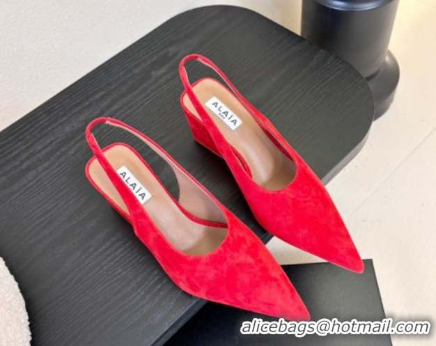Good Quality Alaia Cube Wedge Slingbacks Pump 7.5cm in Suede Red 2026 AL020707