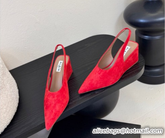 Good Quality Alaia Cube Wedge Slingbacks Pump 7.5cm in Suede Red 2026 AL020707