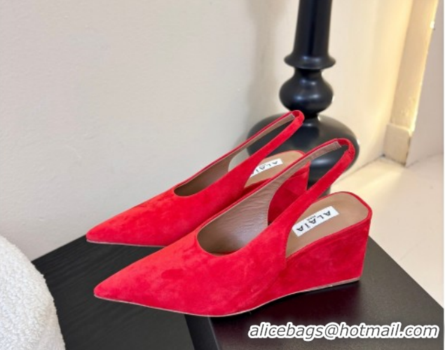 Good Quality Alaia Cube Wedge Slingbacks Pump 7.5cm in Suede Red 2026 AL020707