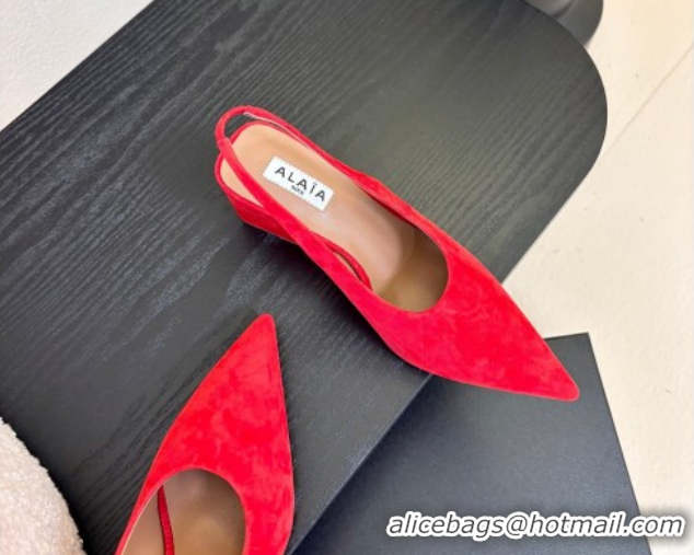 Good Quality Alaia Cube Wedge Slingbacks Pump 7.5cm in Suede Red 2026 AL020707
