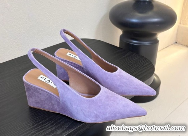 Perfect Alaia Cube Wedge Slingbacks Pump 7.5cm in Suede Purple 2026 AL020707