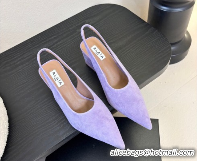 Perfect Alaia Cube Wedge Slingbacks Pump 7.5cm in Suede Purple 2026 AL020707