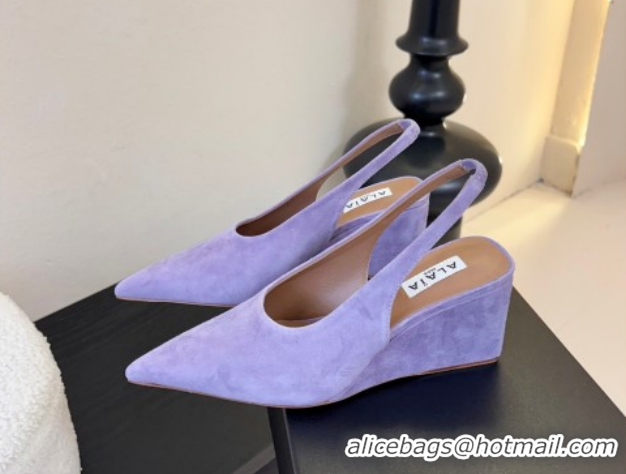 Perfect Alaia Cube Wedge Slingbacks Pump 7.5cm in Suede Purple 2026 AL020707