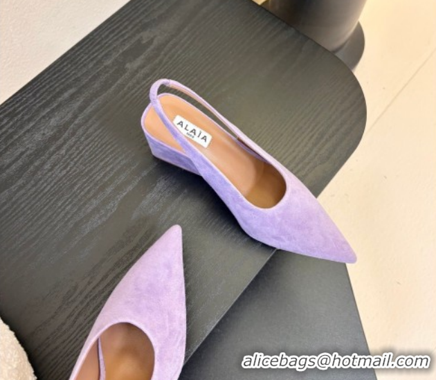 Perfect Alaia Cube Wedge Slingbacks Pump 7.5cm in Suede Purple 2026 AL020707