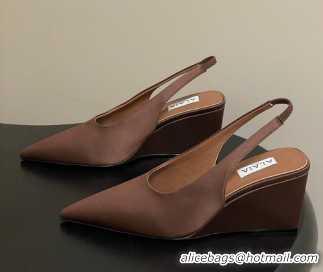 Stylish Alaia Cube Wedge Slingbacks Pump 7.5cm in Satin Brown 2026 AL020707