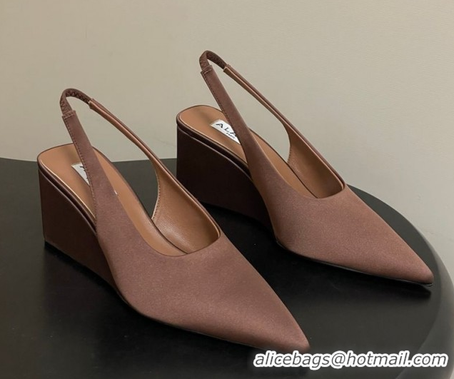 Stylish Alaia Cube Wedge Slingbacks Pump 7.5cm in Satin Brown 2026 AL020707