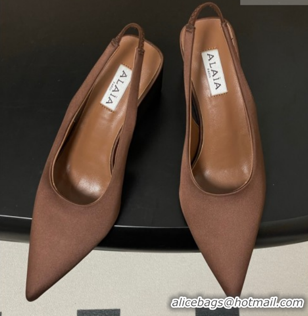 Stylish Alaia Cube Wedge Slingbacks Pump 7.5cm in Satin Brown 2026 AL020707