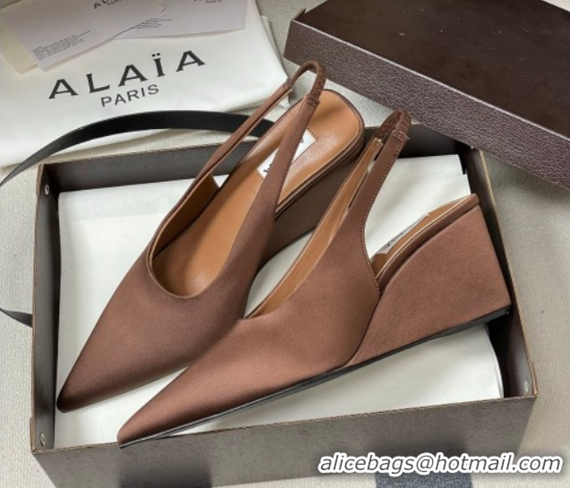 Stylish Alaia Cube Wedge Slingbacks Pump 7.5cm in Satin Brown 2026 AL020707