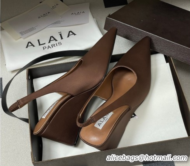 Stylish Alaia Cube Wedge Slingbacks Pump 7.5cm in Satin Brown 2026 AL020707