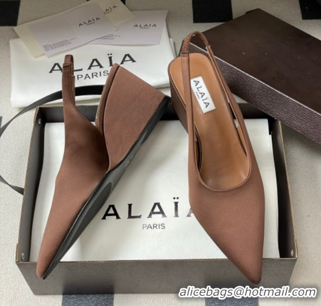 Stylish Alaia Cube Wedge Slingbacks Pump 7.5cm in Satin Brown 2026 AL020707