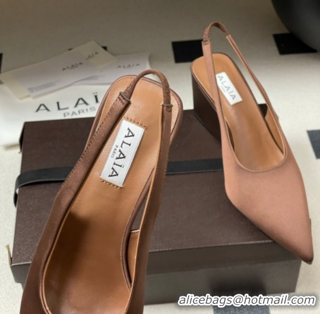 Stylish Alaia Cube Wedge Slingbacks Pump 7.5cm in Satin Brown 2026 AL020707