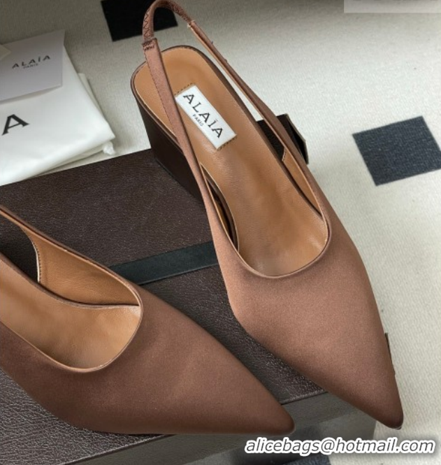 Stylish Alaia Cube Wedge Slingbacks Pump 7.5cm in Satin Brown 2026 AL020707