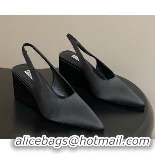 Grade Quality Alaia Cube Wedge Slingbacks Pump 7.5cm in Satin Black 2026 AL020707
